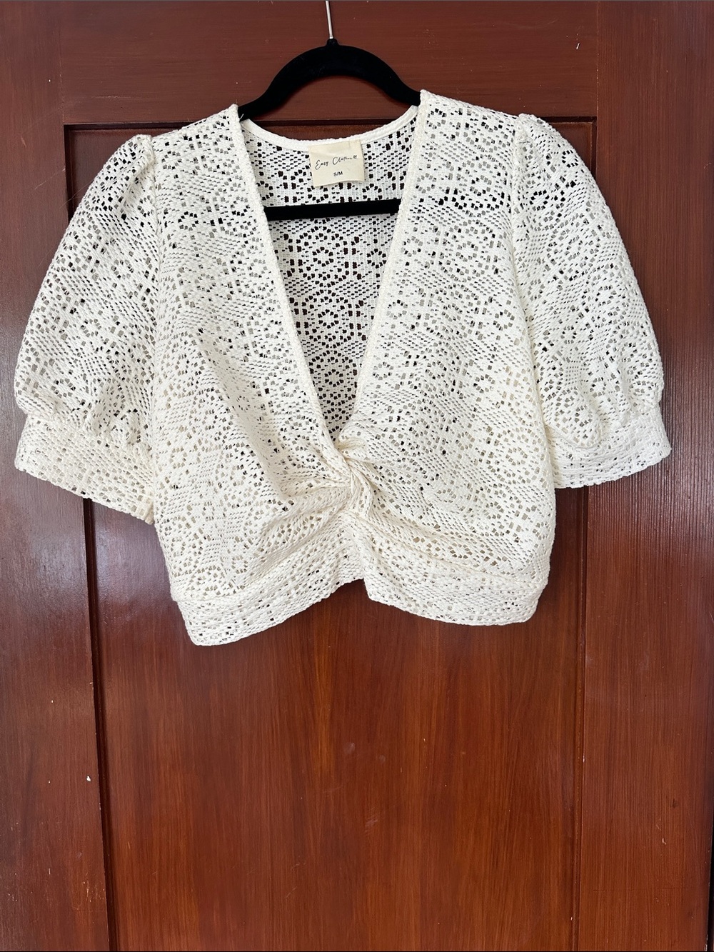 Easy Clothes USA Crochet Twist-Front Crop Top - White